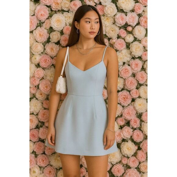 HELSI Dresses & Skirts - HELSI Light Blue Spaghetti Strap Mini Dress Fit & Flare Sleeveless Party Wedding